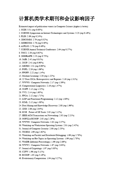 计算机类学术会议和影响因子