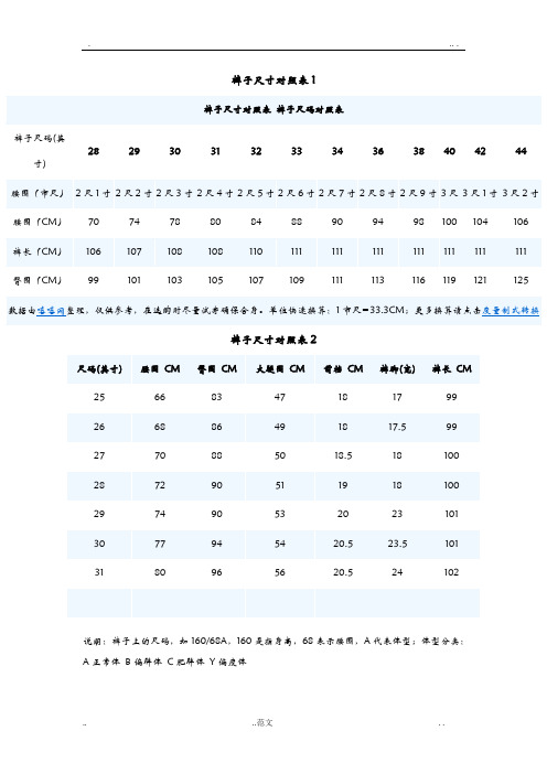 男裤的尺码的对照表 - 百度文库