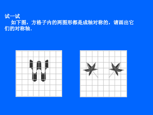 试一试 如下图,方格子内的两图形都是成轴对称的,请画出它 们的对称轴