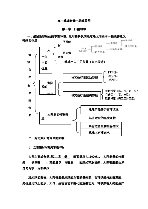 高中地理必修一思维导图 第一章行星地球 一,描述地球所处的宇宙环境