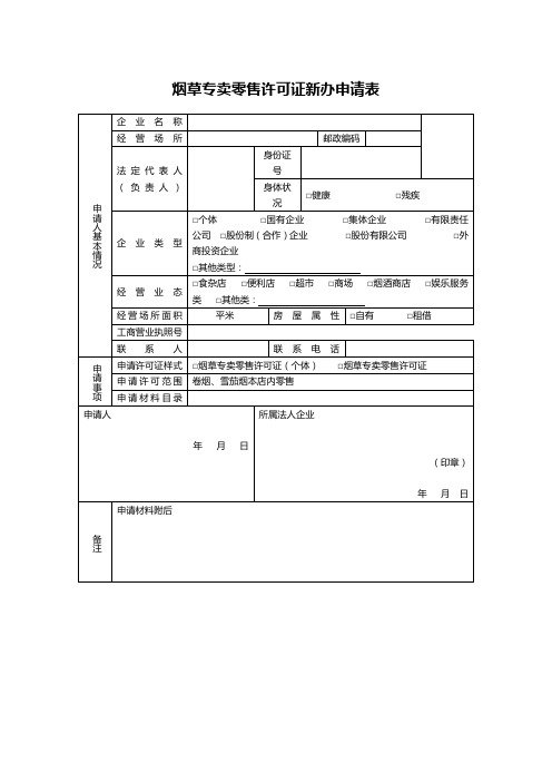 許可證新辦申請表 申請人基本情況|企業名稱| |經營場所| |郵政編碼