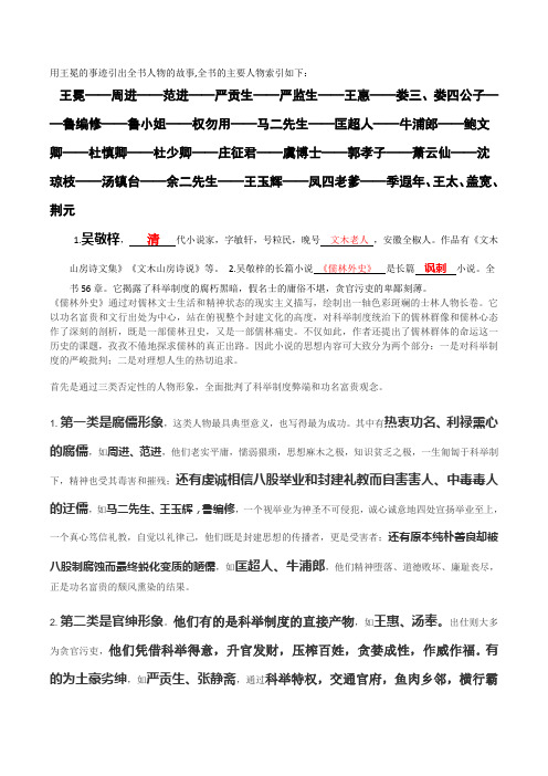 全书的主要人物索引如下: 王冕——周进——范进——严贡生——严监生