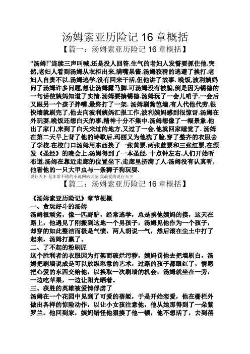 汤姆索亚历险记16章概括 【篇一:汤姆索亚历险记16章概括】 "汤姆!