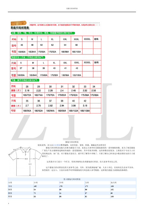 宝贝详情 服装尺码对照表 版权说明:本文由宏业服装整理编辑,未经同意