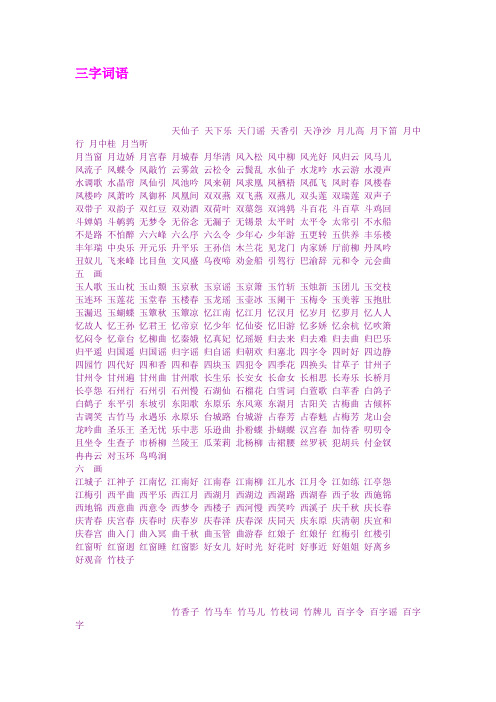 三字词语 天仙子 天下乐 天门谣 天香引 天净沙 月儿高 月下笛 月中行