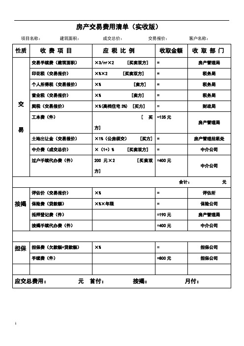 房產交易費用清單(實收版) 項目名稱: 建築面積: 成交總價: 交易報價