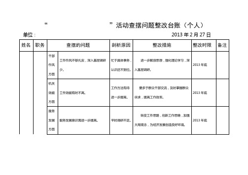 剖析原因|整改措施|整改时限|备注 干部作风方面|工作作风不够允实