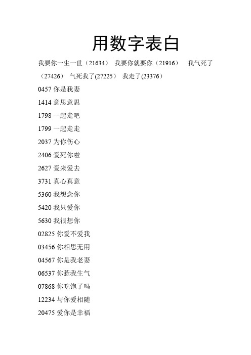 用数字表白 我要你一生一世(21634)我要你就要你(21916)我气死了