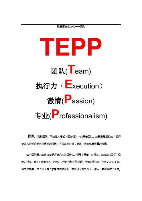 欧赛斯企业文化——团队 tepp 团队(team) 执行力(executin) 激情
