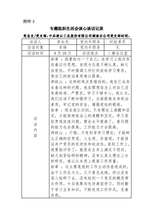 附件3 專題組織生活會談心談話記錄 黨總支/黨支部:中共凌雲工業股份