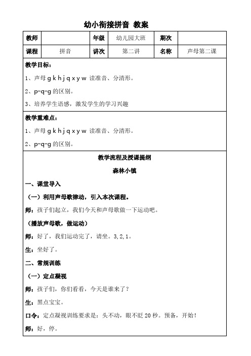 教案 教师|年级|幼儿园大班|期次|课程|拼音|讲次|第二讲|名称|声母第