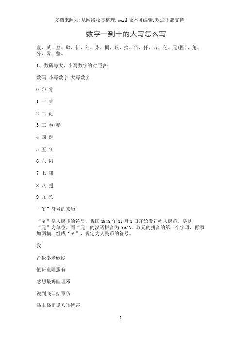 1,数码与大,小写数字的对照表: 数码小写数字大写数字 0○零 1一壹 2