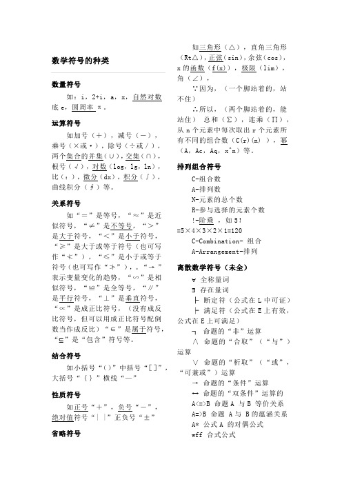 运算符号 如加号( ),减号(-),乘号(×或·),除号(÷或/),两个集合的
