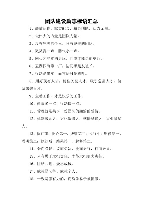 团队建设励志标语汇总 1,高效运作,默契配合,精英团队,活力无限.