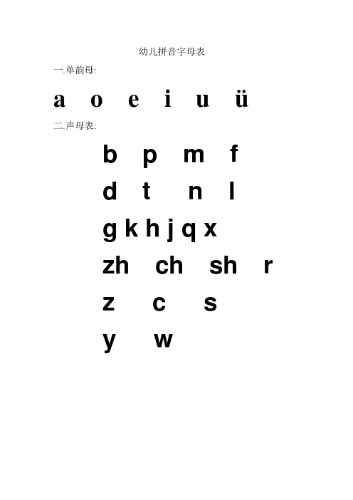 幼儿拼音字母表 一.单韵母: aeiuü 二.