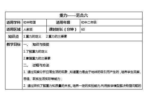 重力的三要素| 教学目标|一,知识与技能|1.了解重力的定义|2.