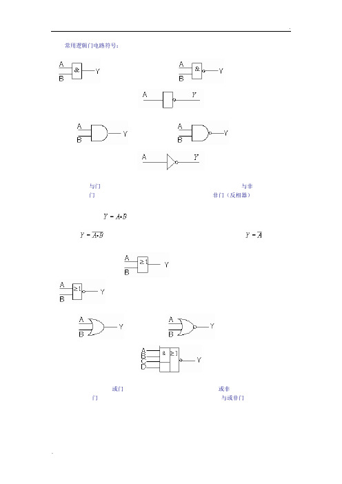 常用逻辑门电路符号: 与门 与非门 非门(反相器) 或门 或非门 与或