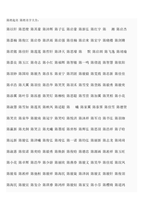 陈姓起名陈姓名字大全: 陈以轩陈思壁陈其豪陈沛辉陈子弘陈启豪陈新弘