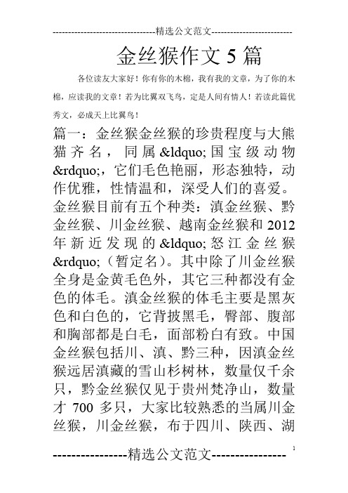 金丝猴作文5篇 各位读友大家好!