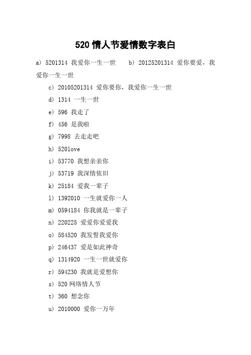 520情人節愛情數字表白 a) 5201314 我愛你一生一世b) 20125201314 愛