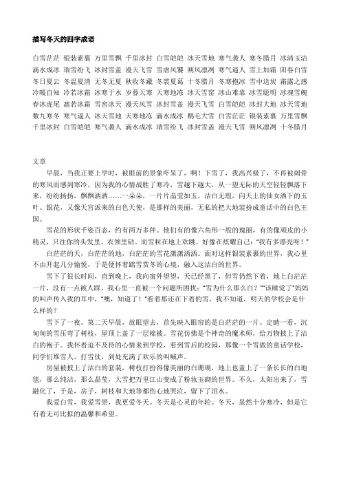 描写冬天的四字成语 白雪茫茫银装素裹万里雪飘千里冰封白雪皑皑冰天