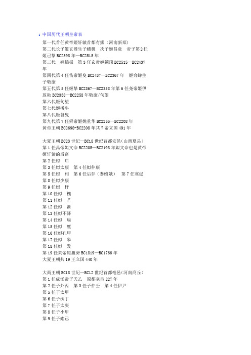 中国历代王朝顺序与时间和皇帝