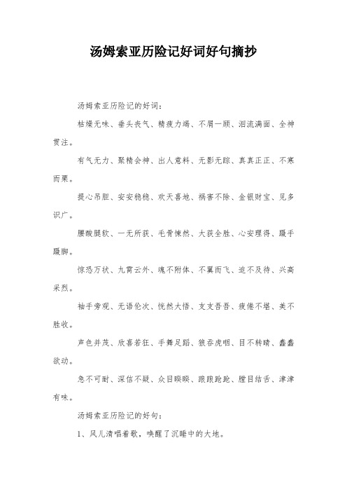 汤姆索亚历险记的好词: 枯燥无味,垂头丧气,精疲力竭,不屑一顾,泪流