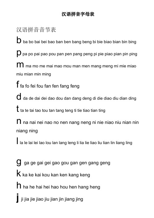 汉语拼音音节表bba b bai bei ba ban ben bang beng bi bie bia bian