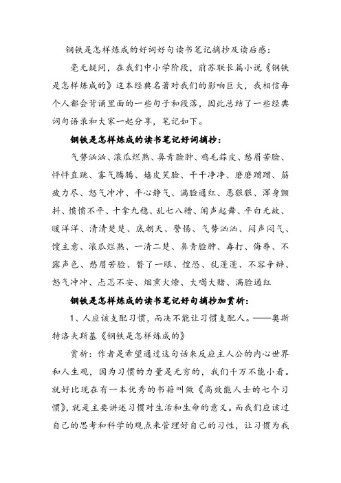 钢铁是怎样炼成的好词好句读书笔记摘抄及读后感 毫无疑问,在我们中