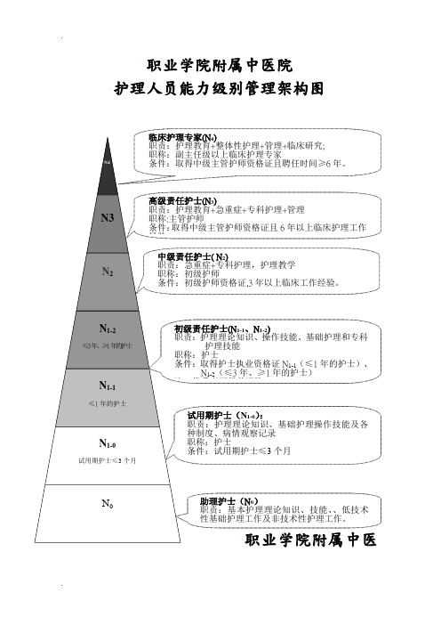 护理人员能力级别管理架构图 职业学院附属中医院护理部 护士分层级