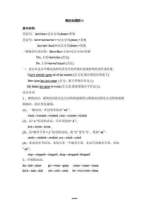 have/has 过去分词(dne) 其他 否定句:have nt/havent 过去分词(dne)