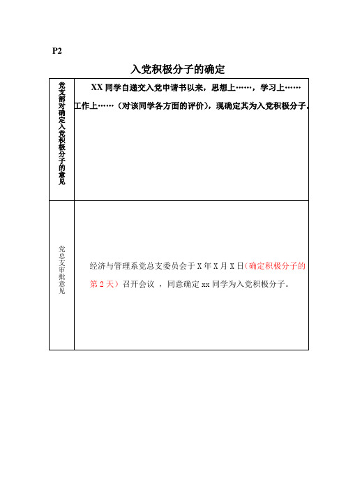 p2 入党积极分子的确定 党支部对确定入党积极分子的意见|xx同学自