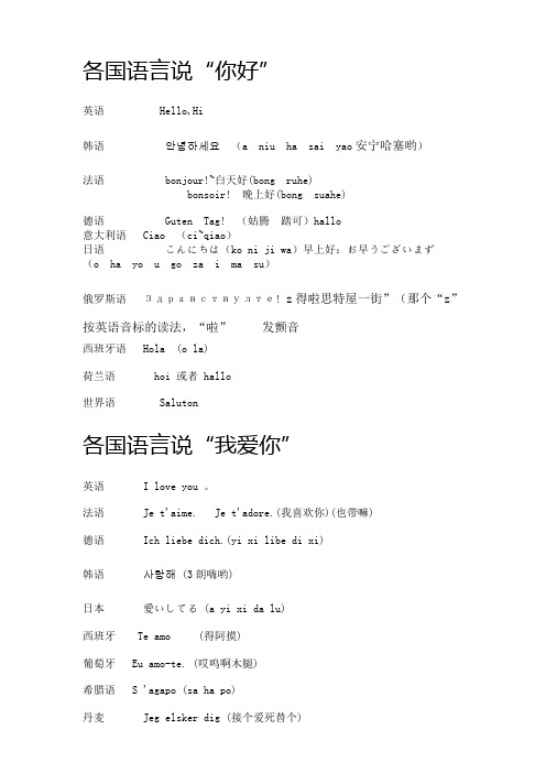 各国语言说"你好" 英语 hell,hi 韩语(aniuhasaiya安宁哈塞哟) 法语