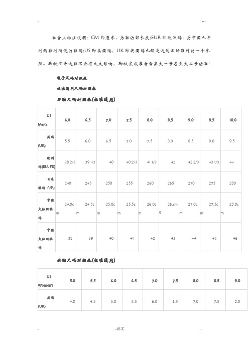 鞋舌上標註說明:cm即釐米,為鞋的部長度;eur即歐洲碼,為中國人平時購