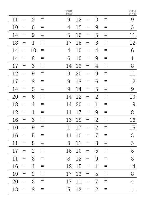 一年级20以内加减法 每卷100道口算题中等难度(1) - 百度文库