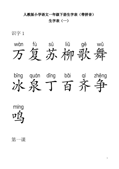 人教版小學語文一年級下冊生字表(帶拼音) 生字表(一) 識字1 萬復甦柳