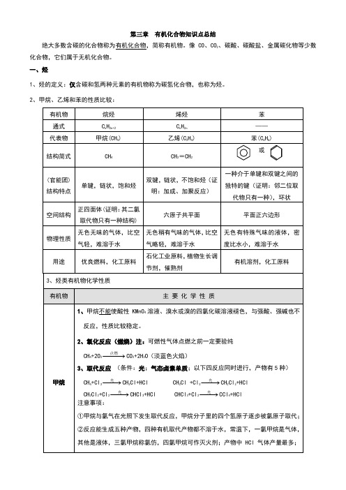 第三章有機化合物知識點總結 絕大多數含碳的化合物稱為有機化合物