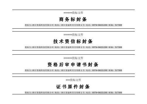 **投标文件 商务标封条 投标人:浙江智晟科技有限公司 地址:浙江省