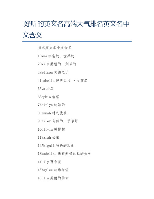 好听的英文名高端大气排名英文名中文含义 排名英文名