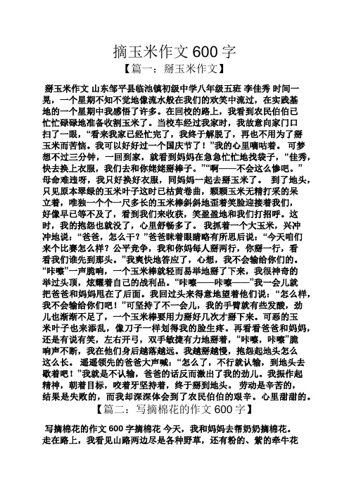摘玉米作文600字 【篇一:掰玉米作文】 掰玉米作文山东邹平县临池镇