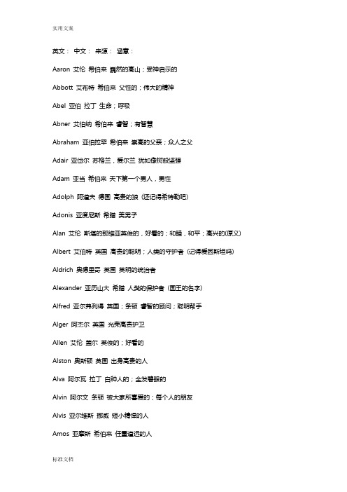 英文: 中文: 来源: 涵意:aarn 艾伦 希伯来 巍然的高山;受神启示的abb