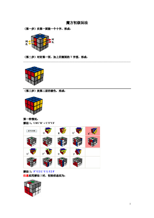 魔方初级玩法 (第一步)在第一面做一个十字,形成: (第二步)对好第一面
