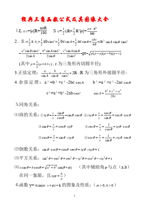 經典三角函數公式及其圖像大全 l弧長=r=s扇=lr=r2= 2.