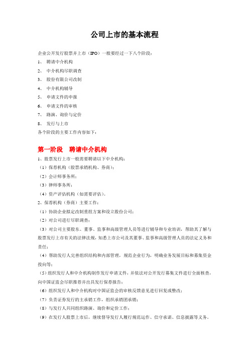 公司上市的基本流程 企業公開發行股票並上市(ipo)一般要經過一下八個