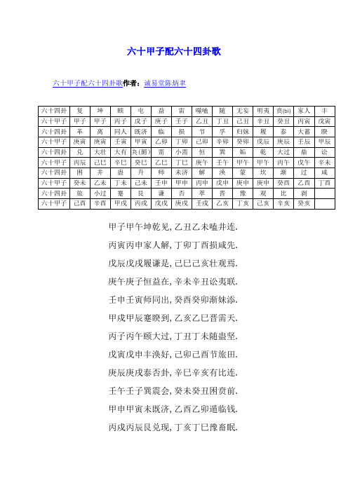 六十甲子配六十四卦歌 六十甲子配六十四卦歌作者:誠易堂陳炳聿 六十