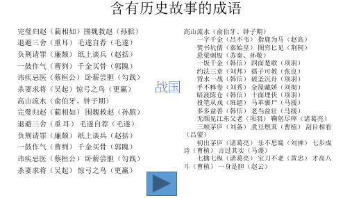 含有历史故事的成语 完璧归赵(蔺相如)围魏救赵(孙膑) 退避三舍(重耳)