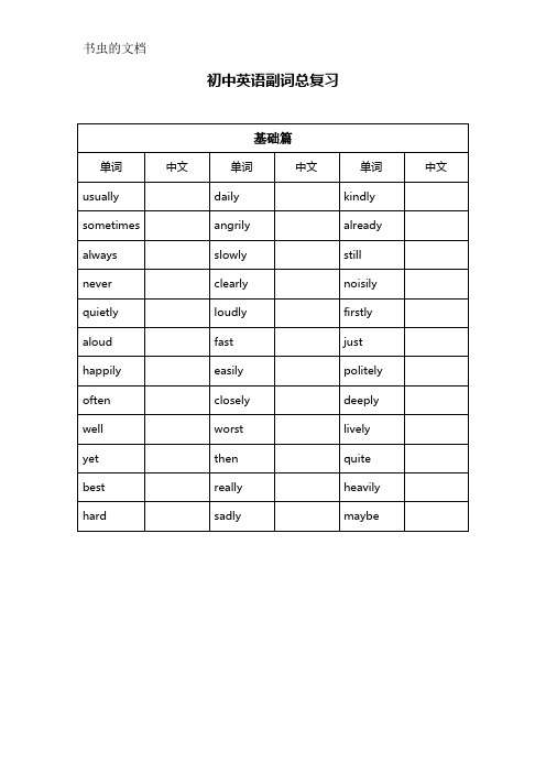 初中英语副词总复习 基础篇| 单词|中文|单词|中文|单词|中文