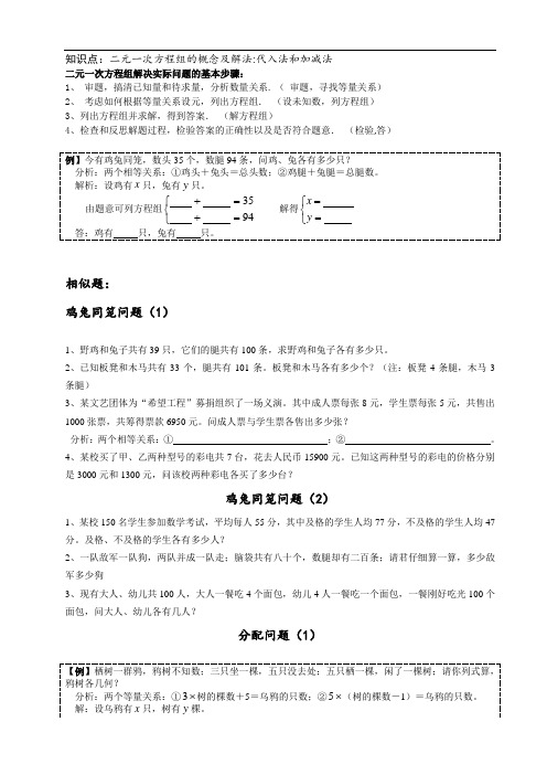 代入法和加減法 二元一次方程組解決實際問題的基本步驟: 1,審題,搞清