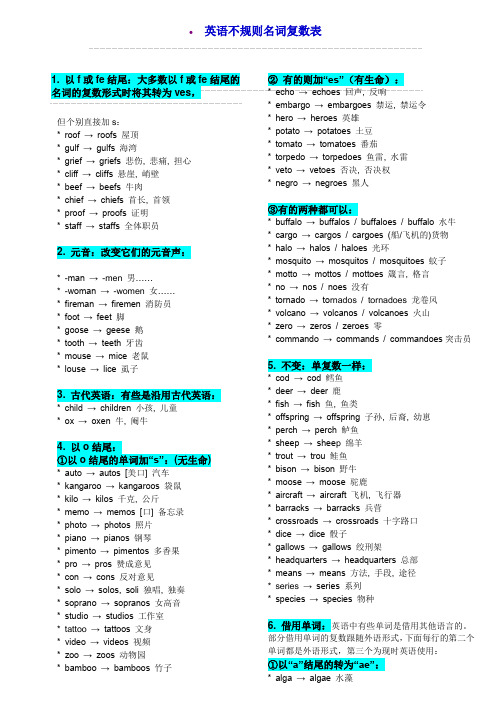 英语不规则名词复数表 1.
