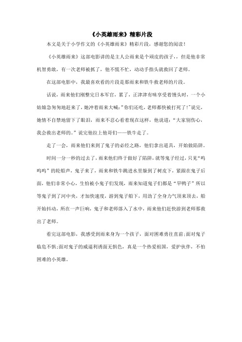 小英雄雨来好句好段摘抄大全 - 百度文库